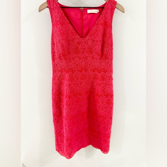Tory Burch Cameron Scalloped Hem Lace Sheath Dress Pink Size 8 - Picture 6 of 8